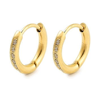 Ion Plating(IP) 304 Stainless Steel Micro Pave Clear Cubic Zirconia Huggie Hoop Earrings, with 316 Stainless Steel Pins, Golden, 11x2x12mm