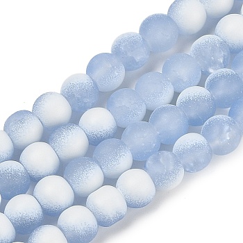 Frosted Crackle Glass Beads Strands, Rondelle, Light Steel Blue, 8x7mm, Hole: 1.6mm, about 106pcs/strand, 30.31''(77cm)