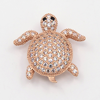 Brass Micro Pave Cubic Zirconia Beads, Hollow Tortoise Beads, Lead Free & Nickel Free & Cadmium Free, Rose Gold, 20x19x6mm, Hole: 2mm