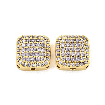 Brass Micro Pave Cubic Zirconia Multi-Strand Links, Square, Real 18K Gold Plated, Clear, 12x12x5.3mm, Hole: 1.6mm