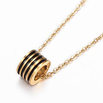 304 Stainless Steel Pendant Necklaces, with Enamel, Ring, Golden, 15.74 inch(40cm), Pendant: 8x5mm