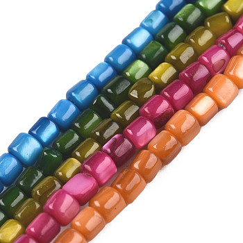 Natural Freshwater Shell Beads Strands, Dyed, Column, Mixed Color, 3.5x3~3.5mm, Hole: 1mm, about 111~117pcs/strand, 14.37 inch~14.65 inch(36.5~37.2cm)