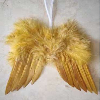 Mini Doll Angel Wing Feather, with Polyester Rope, for DIY Moppet Makings Kids Photography Props Decorations Accessories, Gold, 180x140mm
