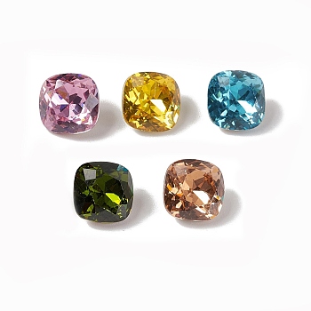 Cubic Zirconia Cabochons, Pointed Back & Back Plated, Square, Mixed Color, 8x8x4mm