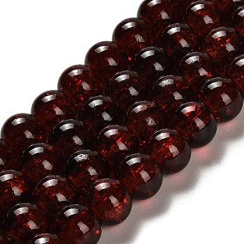 Spray Painted Crackle Glass Beads Strands, Round, Saddle Brown, 10mm, Hole: 1.3~1.6mm, about 80pcs/strand, 31.4 inch