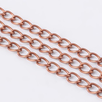 Brass Twisted Chains, Curb Chains, Soldered, with Spool, Lead Free & Nickel Free & Cadmium Free, Red Copper, Link: 4x3x0.45mm, about 16.4 Feet(5m)/roll