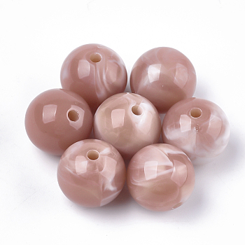 Acrylic Beads, Imitation Gemstone Style, Round, Rosy Brown, 13.5~14x13mm, Hole: 2mm, about 330pcs/500g