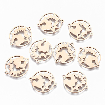 304 Stainless Steel Links Connectors, Laser Cut, Rose Gold, 15x18x1mm, Hole: 0.8mm