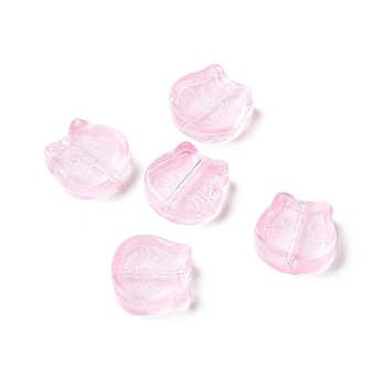 Transparent Spray Painted Glass Beads, Cat, Pearl Pink, 13.5x14x5mm, Hole: 1.2mm