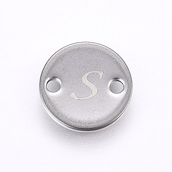 201 Stainless Steel Links connectors, Flat Round, Letter.S, Stainless Steel Color, 10x1mm, Hole: 1.5mm