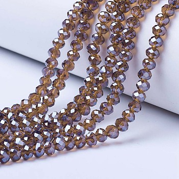 Electroplate Glass Beads Strands, Pearl Luster Plated, Faceted, Rondelle, Sienna, 3x2mm, Hole: 0.8mm, about 150~155pcs/strand, 15~16 inch(38~40cm)