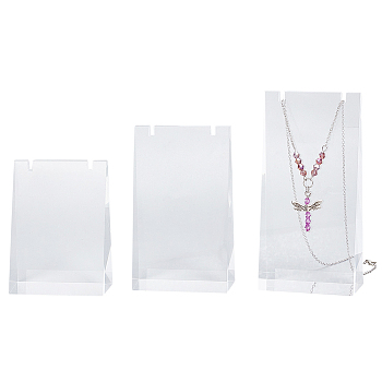 3Pcs 3 Sizes Transparent Acrylic Necklace Display Stands, Jewelry Holder for Necklace Displays, Clear, 28~29x60.5~60.8x81.7~121.3mm, Slot: 3.2mm, 1pc/size