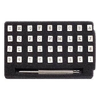 DIY Letter and Number Stamping Punch Tool Set, Zine Alloy Stamps and Handle Sets, Platinum, 95x145x18mm