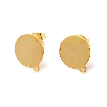 201 Stainless Steel Stud Earring Findings, with 304 Stainless Steel Pin & Horizontal Loop & Friction Ear Nuts, Flat Round, Real 24K Gold Plated, 14.5x12mm, Hole: 1.4mm, Pin: 0.7mm