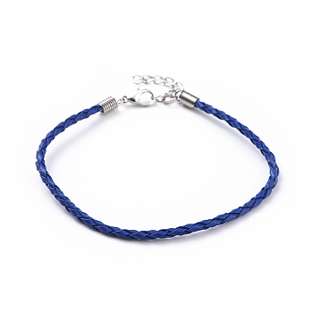 Trendy Braided Imitation Leather Bracelet Making, with Iron Lobster Claw Clasps and End Chains, Dark Blue, 200x3mm