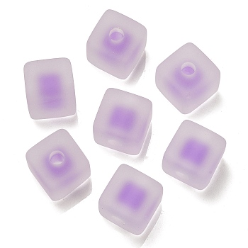 Frosted Acrylic European Beads, Bead in Bead, Cube, Medium Orchid, 13.5x13.5x13.5mm, Hole: 4mm