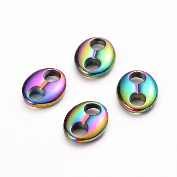 Ion Plating(IP) 304 Stainless Steel Oval Links connectors, Coffee Bean, Rainbow Color, 8x10.5x2mm, Hole: 2.5mm