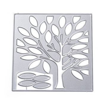 Carbon Steel Cutting Dies Stencils, for DIY Scrapbooking/Photo Album, Decorative Embossing DIY Paper Card, Square with Tree, Matte Platinum Color, 9.9x9.9cm