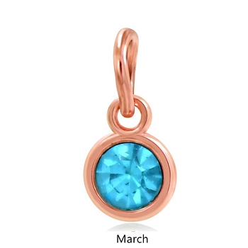 Rose Gold Plated Alloy Glass Rhinestone Charms, DIY Accessories for Pendants Jewelry Making, with Jump Rings, Birthstone Color Style Rhinestone, Flat Round, Aquamarine, 15x7mm