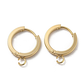 201 Stainless Steel Huggie Hoop Earrings Findings, with Vertical Loop, with 316 Surgical Stainless Steel Earring Pins, Ring, Real 24K Gold Plated, 16x2mm, Hole: 2.7mm, Pin: 1mm