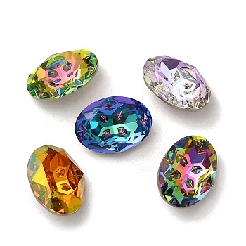 K9 Glass Rhinestone Cabochons, Point Back & Back Plated, Faceted, Oval, Mixed Color, 18x13x6.5mm
