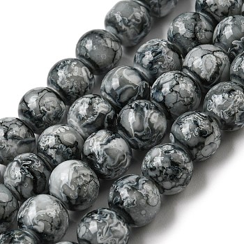 Opaque Spray Painted Glass Beads Strands, Imitation Snowflake Obsidian, Round, Gray, 8mm, Hole: 1.2mm, about 104pcs/strand, 30.79 inch(78.2cm)