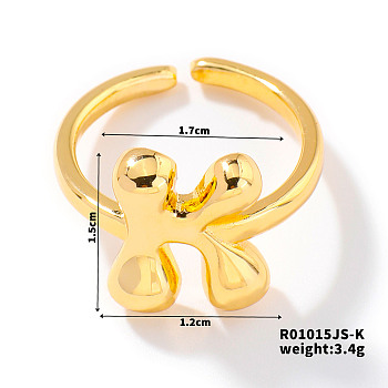 Fashionable Letter Brass Open Cuff for Women, Golden, European and American Style, Letter K, Inner Diameter: 17mm