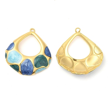 Enamel Pendants, with 304 Stainless Steel Finding, Real 18K Gold Plated, Teardrop Charm, Sky Blue, 36.5x33.5x5mm, Hole: 2mm