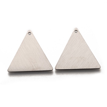 304 Stainless Steel Pendants, Stamping Blank Tag, Laser Cut, Double Side Drawbench Effect, Triangle, Stainless Steel Color, 25x25x1mm, Hole: 1.6mm