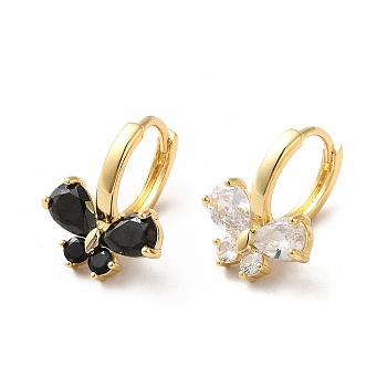 Cubic Zirconia Butterfly Hoop Earrings, Real 18K Gold Plated Brass Jewelry for Women, Clear, 19x14.5x15mm, Pin: 0.8mm