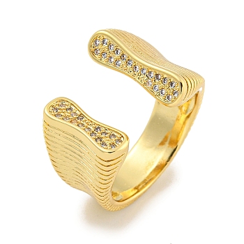 Rack Plating Brass Micro Pave Cubic Zirconia Open Cuff Ring, Wide Band Ring for Women, Long-Lasting Plated, Cadmium Free & Lead Free, Real 18K Gold Plated, Adjustable, 16mm