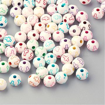 Craft Style Acrylic Beads, Round with Cross, Mixed Color, 8mm, Hole ...