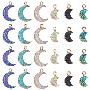 Light Gold Mixed Color Moon Iron+Resin Charms