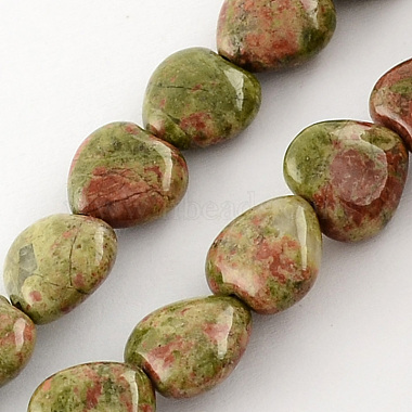 20mm OliveDrab Heart Unakite Beads