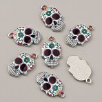 Alloy Enamel Pendants, Platinum, Skull, Pale Turquoise, 22.5x13.5x2mm, Hole: 1.8mm(FIND-CJC0015-09V)