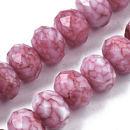 Opaque Baking Painted Glass Beads Strands, Imitation Stones, Faceted, Rondelle, Cerise, 13~14x10mm, Hole: 1mm, about 33pcs/strand, 13.19 inch~13.78 inch(33.5~35cm)(EGLA-N006-009C-A14)