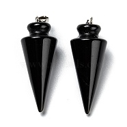 Natural Obsidian Pendants, with Platinum Brass Findings, Cone, 40~44x15~16mm, Hole: 3x7mm(G-K311-47B)