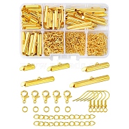 DIY Earring Making Finding Kit, Including Iron Slide On End Clasp Tubes & Earring Hooks & Ends Chains & Open Jump Rings, Zinc Alloy Lobster Claw Clasps, Golden, 5.5~50x10~30x0.7~4mm, Inner Diameter: 3~3.6mm, 390Pcs/box(DIY-FS0003-56)