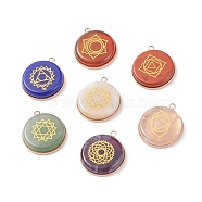 Natural & Synthetic Mixed Stone Pendants, with 304 Stainless Steel Findings, Flat Round with Chakra Pattern, Mixed Dyed and Undyed, Rose Gold, 30x26.5x6mm, Hole: 2mm, 7pcs/set(PALLOY-JF01648-01)