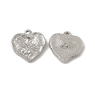 201 Stainless Steel Pendants, Textured, Heart Charm, Stainless Steel Color, 18x18x3mm, Hole: 1.8mm(STAS-J401-VC721)