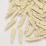 Brass Pendants, Etched Metal Embellishments, Long-Lasting Plated, Feather, Light Gold, 17x4x0.3mm, Hole: 1mm(KKC-R001-05LG)