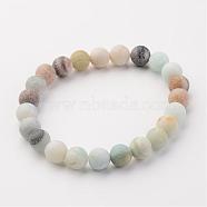 Natural Amazonite Beads Stretch Bracelets, Frosted, Round, 53mm(2-5/64 inch)(BJEW-JB02445-03)