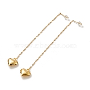 Vacuum Plating 304 Stainless Steel Long Chain with Heart Dangle Stud Earrings for Women, Golden, 107.5x1.2mm, Pin: 0.7mm(EJEW-A068-03G)