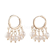 Natural Pearl Dangle Hoop Earrings, Brass Jewelry for Women, Golden, White, 29x18.5x8mm, Pin: 0.8mm(EJEW-JE04794-02)