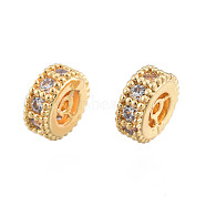 Brass Pave Clear Cubic Zirconia Beads, Nickel Free, Column, Real 14K Gold Plated, 6x3mm, Hole: 0.8mm(KK-N259-33)