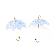 Acrylic Pendants, with Golden Plated Alloy Findings, 3D Umbrella with Flower Pattern, Dodger Blue, 23x18x18mm, Hole: 1.6mm(MACR-C010-09D)