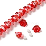 Transparent Glass Beads Strands, with Glitter Powder, Flower, Crimson, 11~12x7.5~8mm, Hole: 1.4mm, about 50pcs/strand, 11.42''(29cm)(LAMP-H061-01D-07)