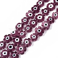 Handmade Evil Eye Lampwork Beads Strands, Flower, Old Rose, 7~9.5x7~9x2.5~3mm, Hole: 1mm, about 54pcs/strand, 16.14 inch(41cm)(LAMP-N029-018-01)