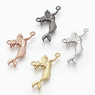 Brass Pendants, Lead Free & Cadmium Free, Mermaid Shaped, Mixed Color, 17x20x2mm, Hole: 1.2mm(ZIRC-E152-29-RS)