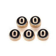 Alloy Enamel Beads, Flat Round, Number, Cadmium Free & Lead Free, Light Gold, Black, 8x3.5mm, Hole: 1.5mm(ENAM-R055-04-00-RS)